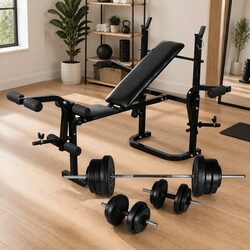 Weight Bench with Weight Rack Barbell Dumbbell Set 60.5kg Home Gym Equipment