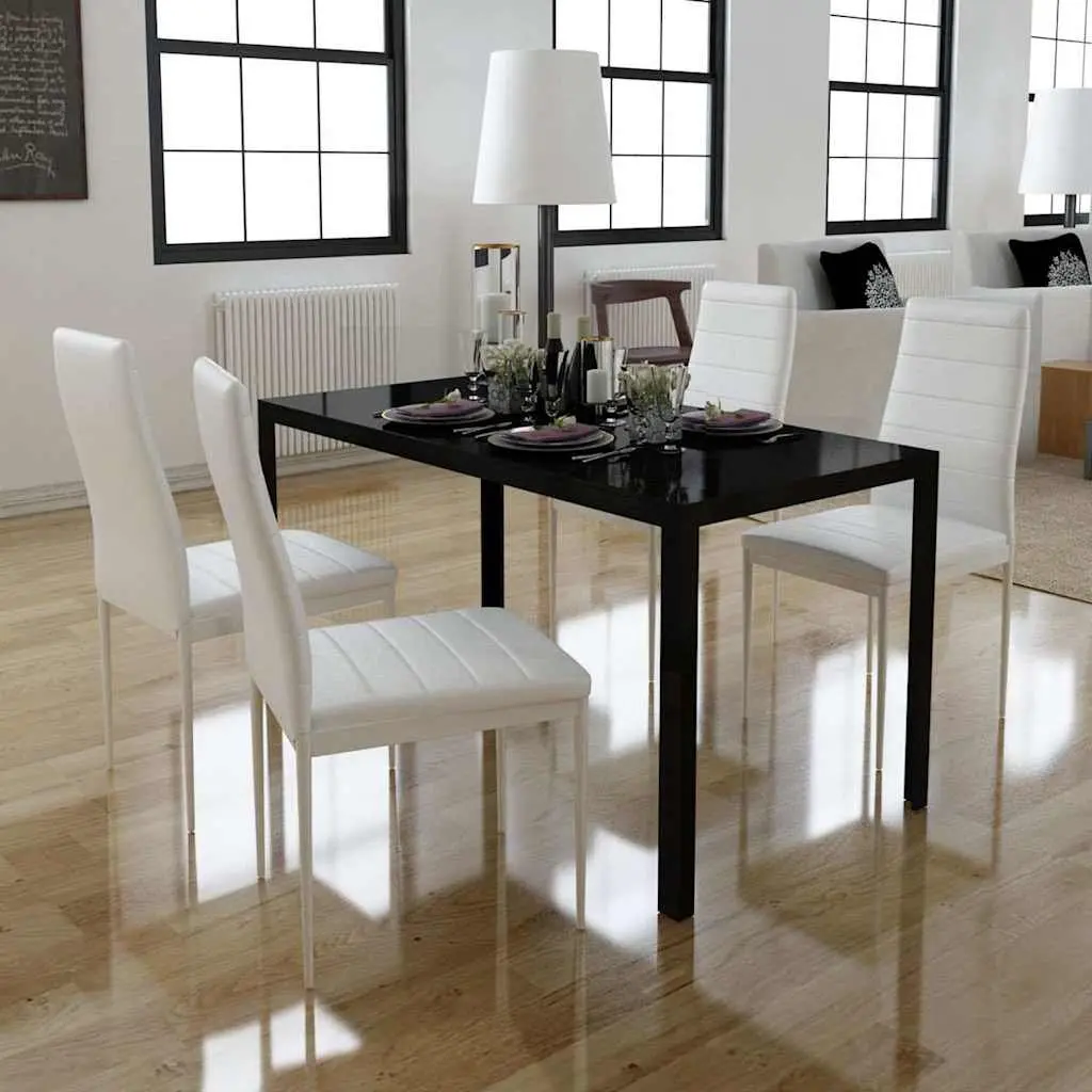 Dining Set 5 Pieces Kitchen Table Chairs Artificial Leather Black White Modern