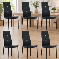 Dining Chairs Set of 6 Black Faux Leather Kitchen Room Furniture Modern Design
