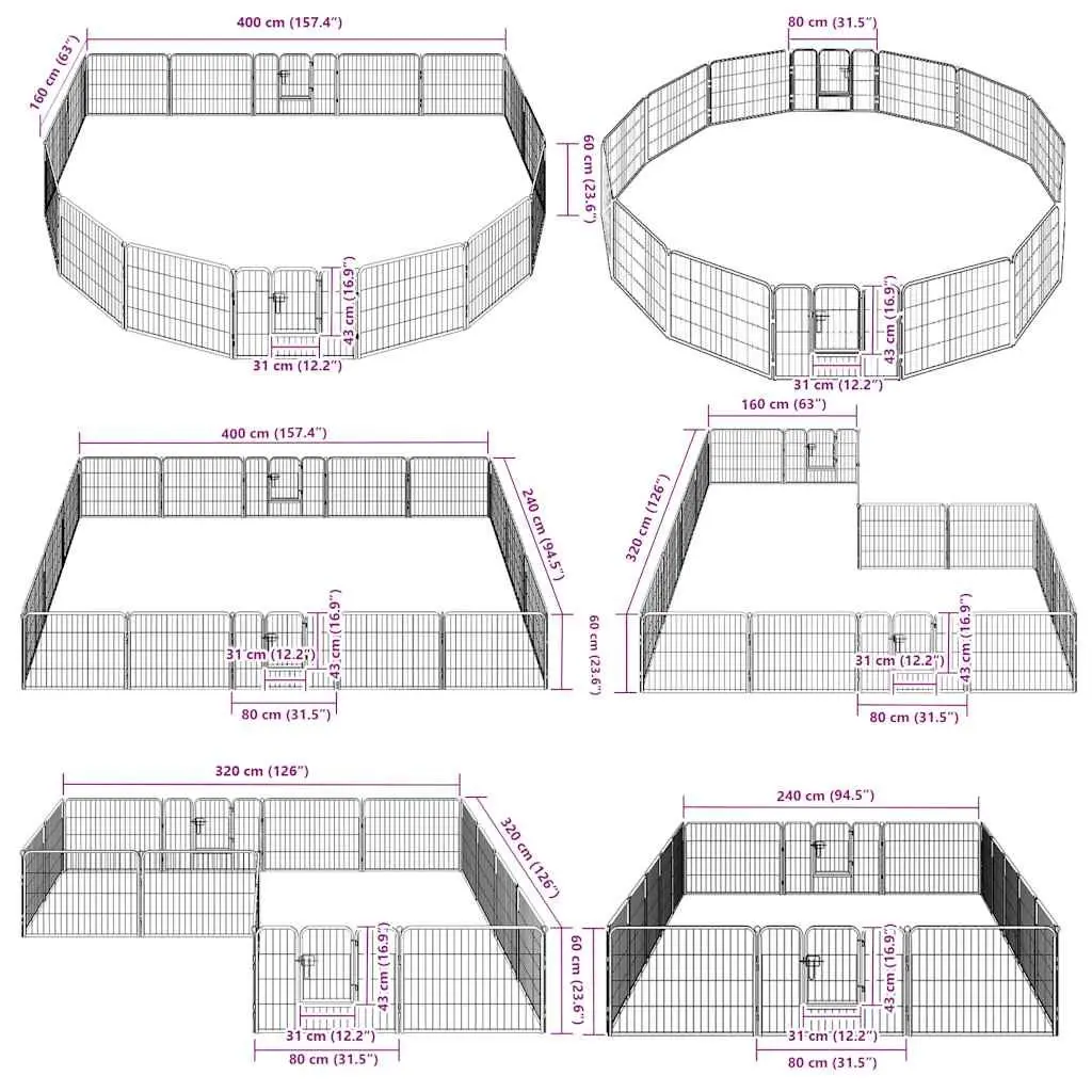 Dog Playpen Steel 16 Panels Outdoor Indoor Exercise Enclosure Black