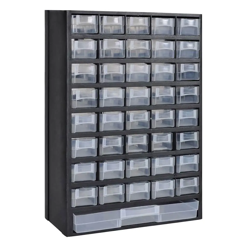 41-Drawer Plastic Tool Storage Cabinet Organizer Box Black 2 Pieces