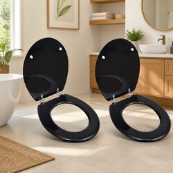 Toilet Seats with Lids 2 Pack Black Universal Bathroom Fixture Easy Install