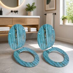 Toilet Seats with Lids 2 pcs MDF Multicolour Bathroom Fixtures Chrome Hinges