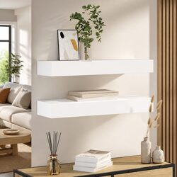 Wall Shelves with Drawers 2 pcs White 80 cm Floating Display Storage