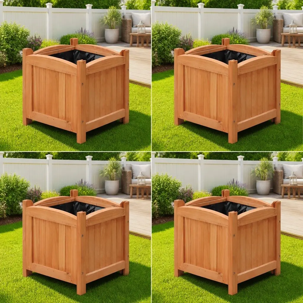 Raised Garden Beds Wooden Planters 30cm Outdoor Brown 4 Piece Set