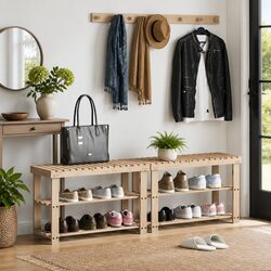 Shoe Rack with Bench Seat Storage Organizer Wooden 2-in-1 Entryway Stand