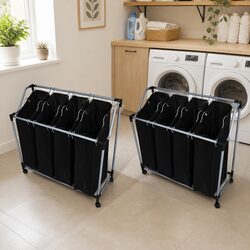 Laundry Sorters with Bags 2 pcs Black Organizer Cart Household Storage Baskets