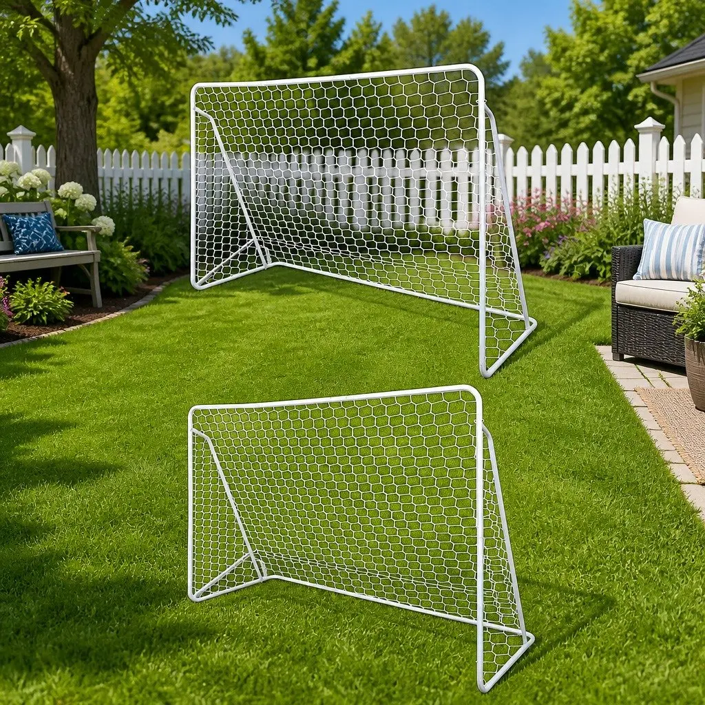 Football Goal Nets Steel Frame 240x90x150cm Set of 2 Training Competition Pitch
