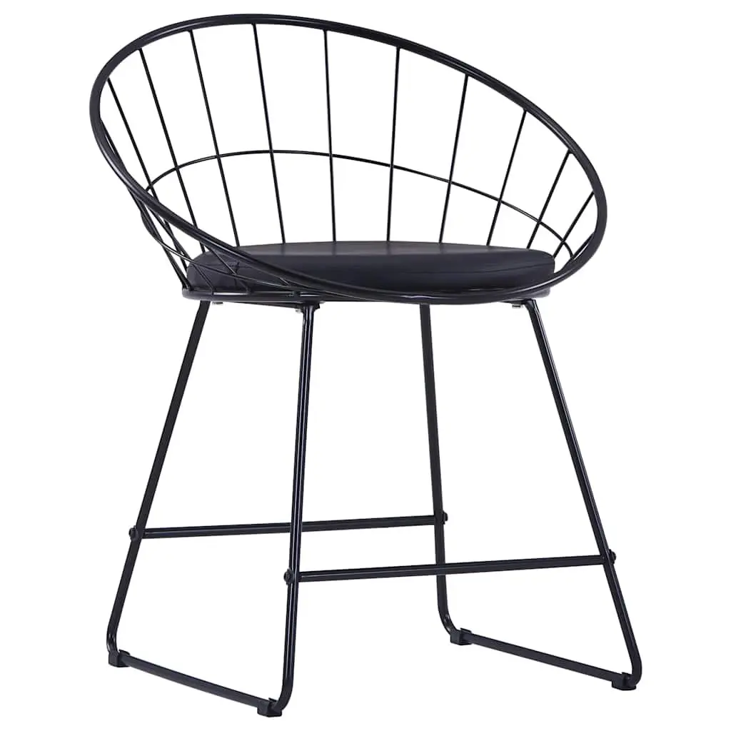 Dining Chairs Set 6 Pieces Black Steel Frame Faux Leather Cushioned Seats