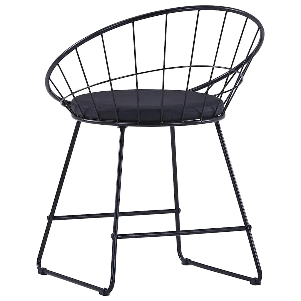 Dining Chairs Set 6 Pieces Black Steel Frame Faux Leather Cushioned Seats
