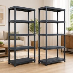 Storage Shelf Rack 2 Pcs Black Plastic Industrial Shelving Unit 80x40x180cm
