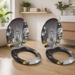 Toilet Seats with Soft Close Lids Grey MDF Design Set of 2 Bathroom Fixtures