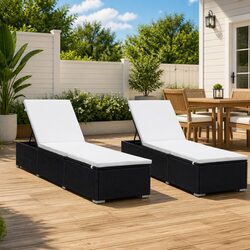 Sun Lounger Set 2 Pieces Outdoor Garden Patio Reclining Chair with Cushions
