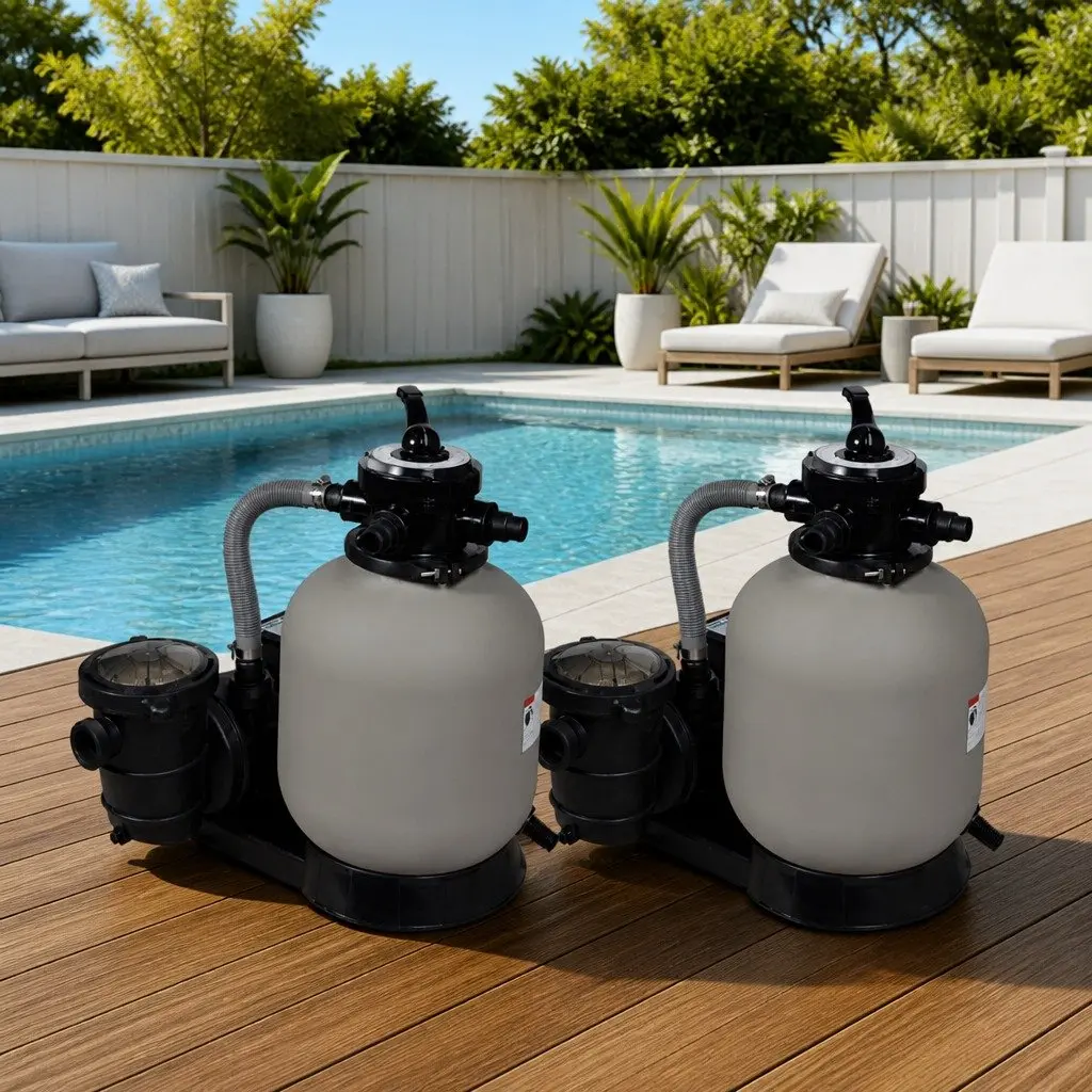 Sand Filter Pool Pump 600W 17000 L/h Durable Corrosion-Proof Above Ground Pool Cleaner Set of 2