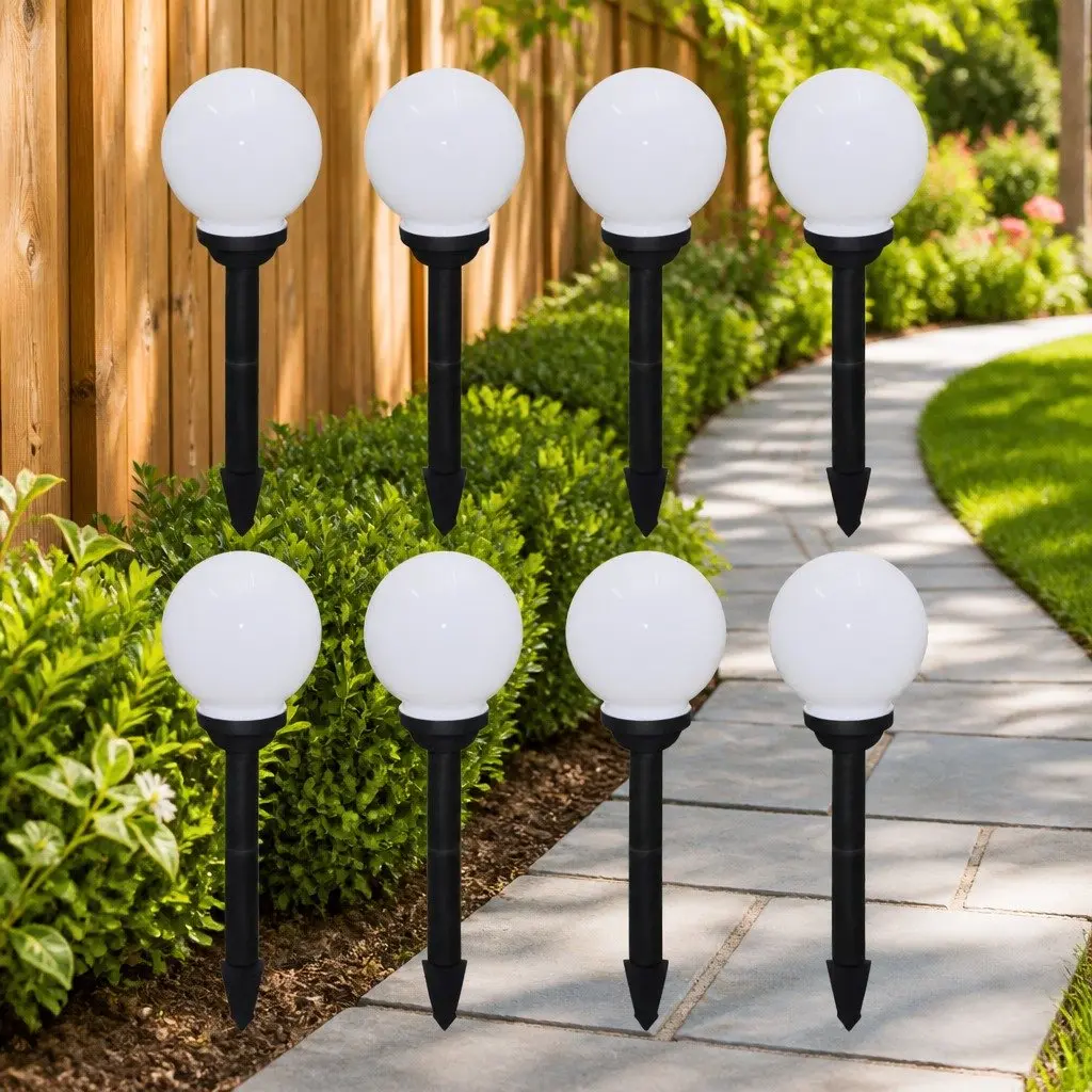 Outdoor Solar LED Pathway Lights 15cm White Plastic 8 Piece Set