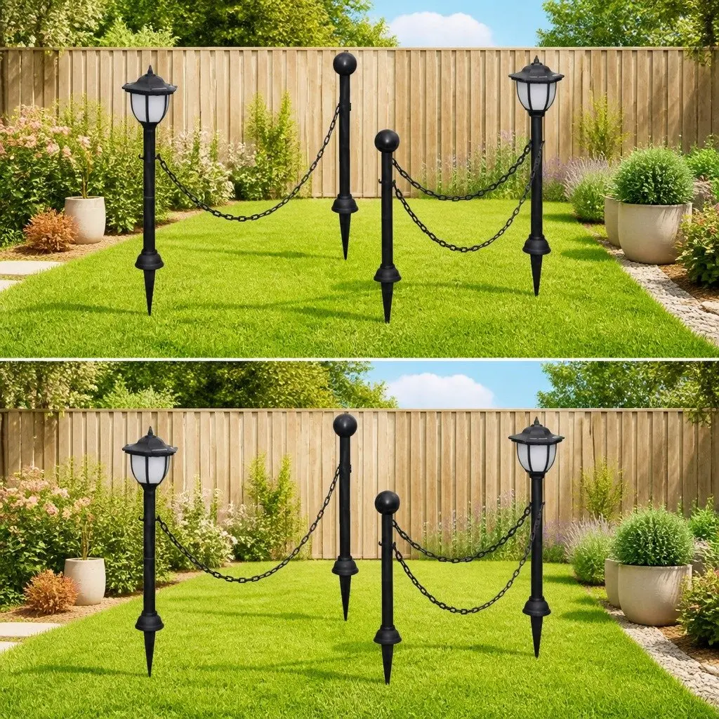 Solar Outdoor Lights Auto On Off Function 4 Piece Black Garden Fence Patio Yard Landscape Lamps