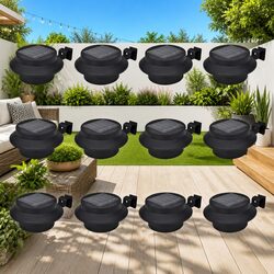 Outdoor Solar Fence Lamps 12 pcs LED Black Garden Wall Lighting Auto On Off
