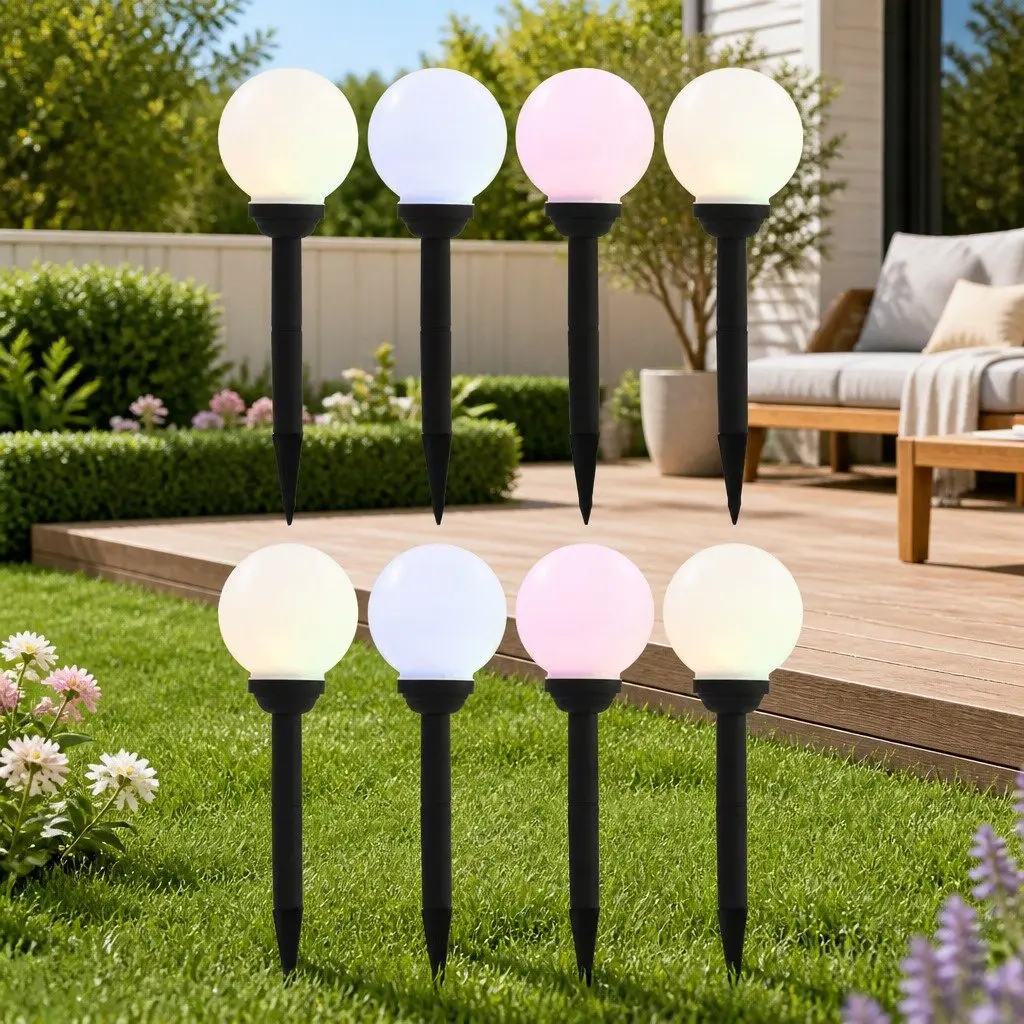 Outdoor Solar Lamps LED Spherical 15cm Color Changing 8 Piece Garden Lighting