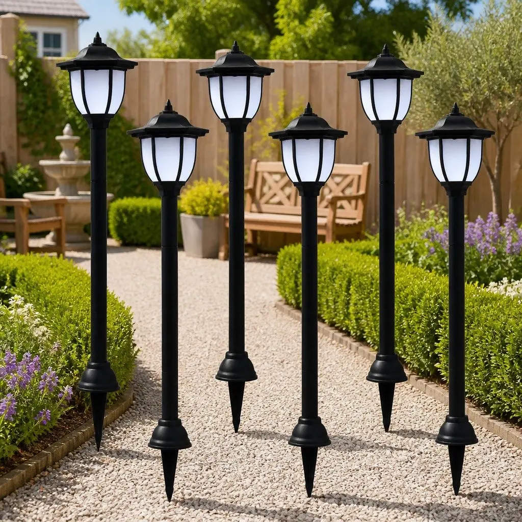 Outdoor Solar LED Lamps Automatic Dusk Lighting Black 6 Piece