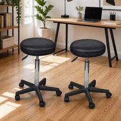 Office Stools 2 pcs Black Adjustable Height Gas Lift Modern Desk Chair Castors