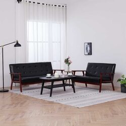 2 Piece Sofa Set Black Faux Leather 2-Seater 3-Seater Living Room Furniture
