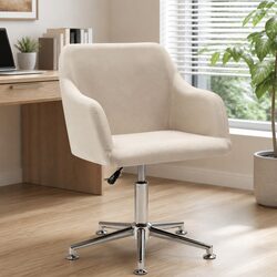 Swivel Office Chair Cream Fabric Ergonomic Height Adjustable Gas Lift Desk Seat