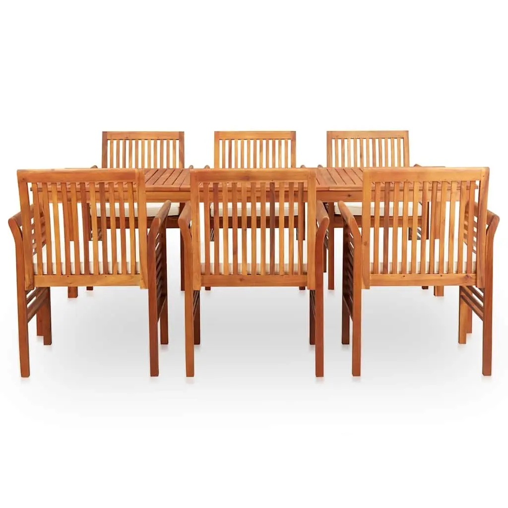 7 Piece Outdoor Dining Set Brown Wood Acacia Table Chairs Cushions Patio