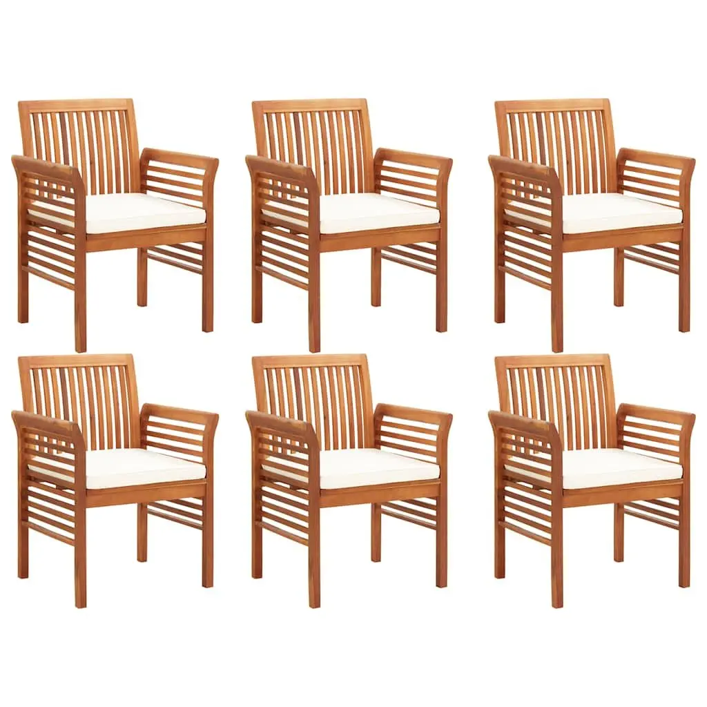 7 Piece Outdoor Dining Set Brown Wood Acacia Table Chairs Cushions Patio