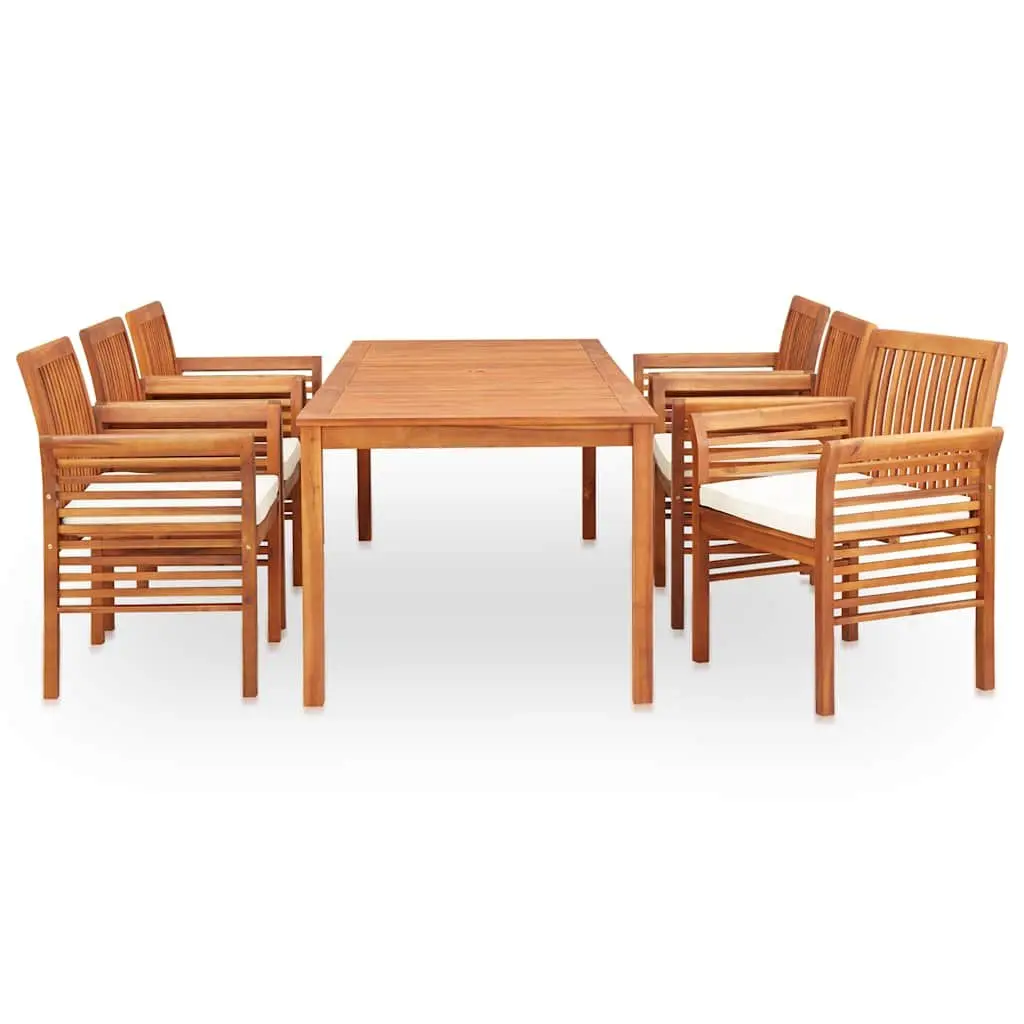 7 Piece Outdoor Dining Set Brown Wood Acacia Table Chairs Cushions Patio