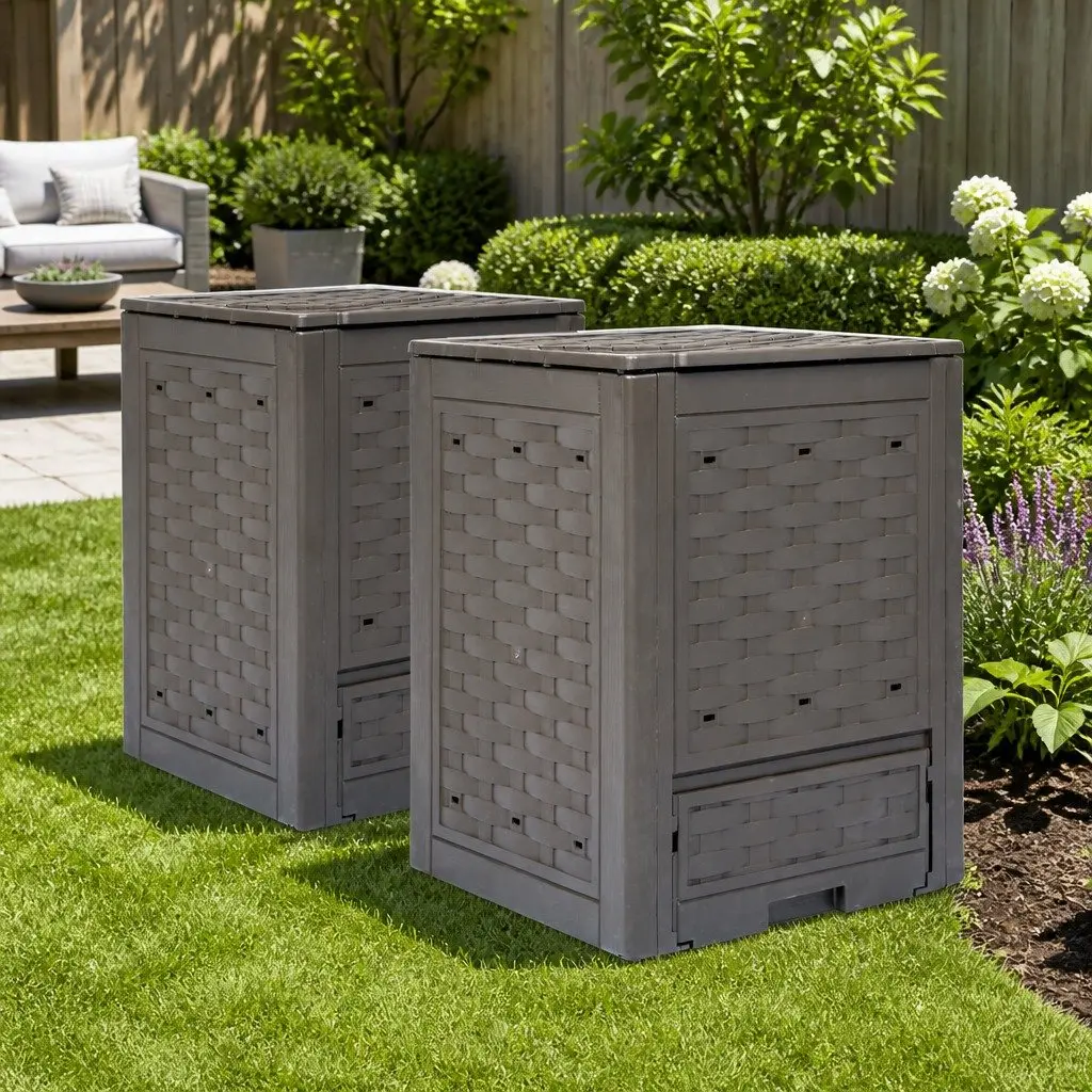 Garden Composters 2 Pack Rattan Look 60x60x83cm Brown