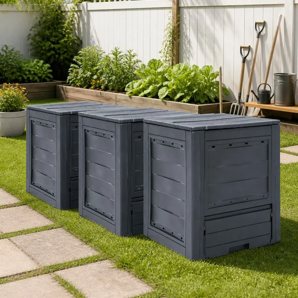 Garden Composters Rattan Look 60x60x73cm Grey 3 Piece