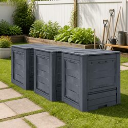 Garden Composters 3 Pcs Grey 60x60x73cm Waste Bins Outdoor Recycling Rattan Look
