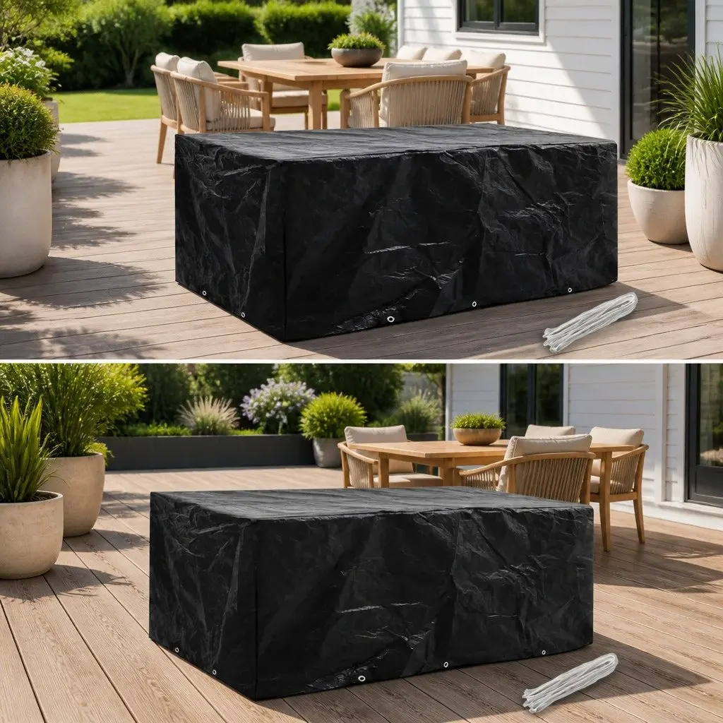 Garden Furniture Covers 2 Piece Set Rattan Protection 229x113cm Black