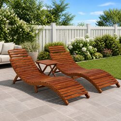 Sun Lounger Set 3 Piece Wooden Outdoor Patio Garden Furniture Folding Table