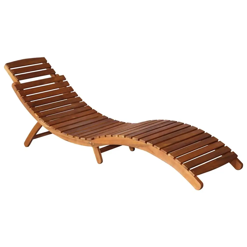Wooden Sun Lounger Set 3 Piece Outdoor Patio Garden Furniture Folding Table Brown