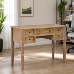 Writing Desk with Drawers Brown Wood Office Study Furniture Storage Desktop