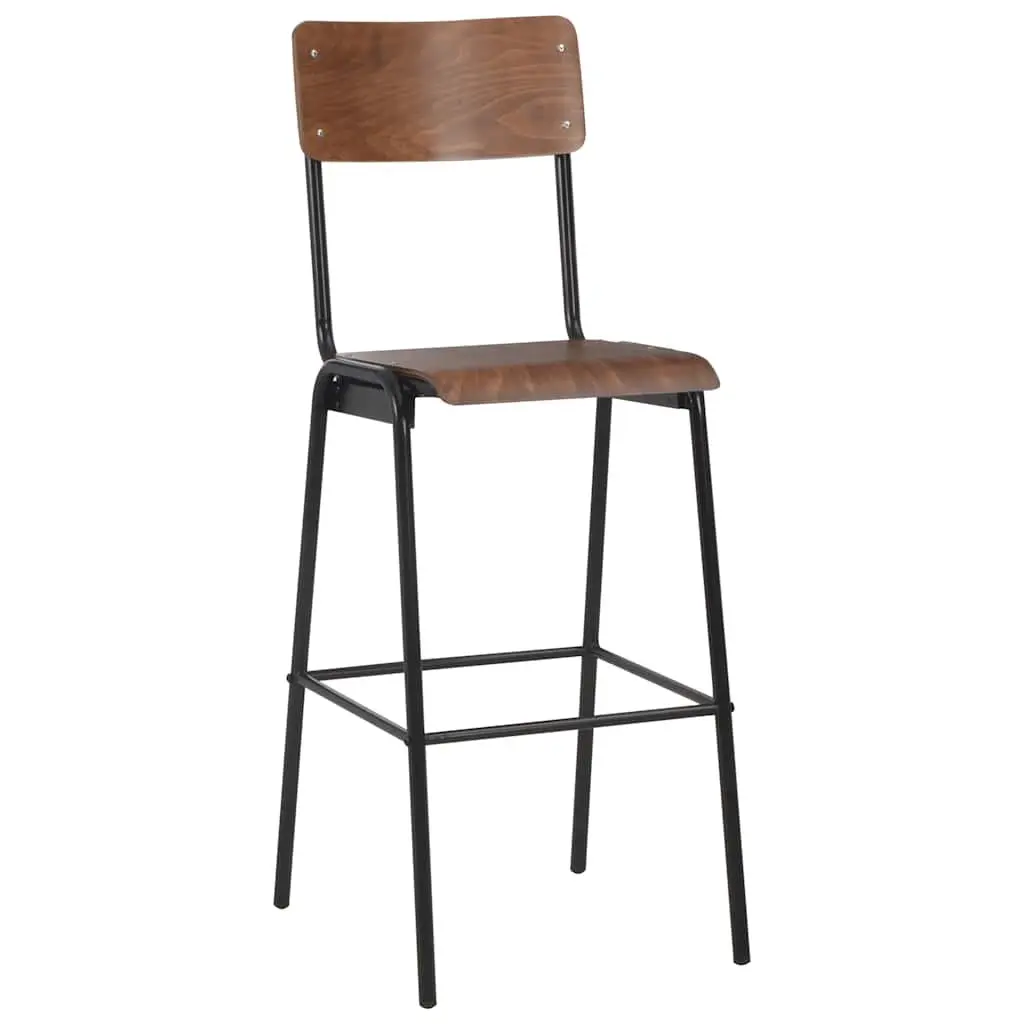 Bar Stools Set 2 Pieces Stackable Brown Plywood Seat Kitchen Dining Chair