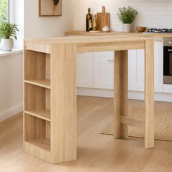 Bar Table with Storage Shelf Brown Kitchen Dining Room Furniture 110x50x103cm