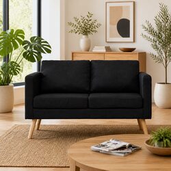 2-Seater Sofa Black Fabric Living Room Couch Padded Cushions Removable Covers