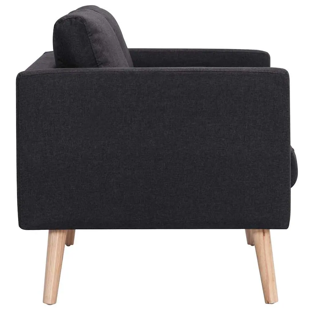 2-Seater Sofa Black Fabric Padded Cushions Removable Covers
