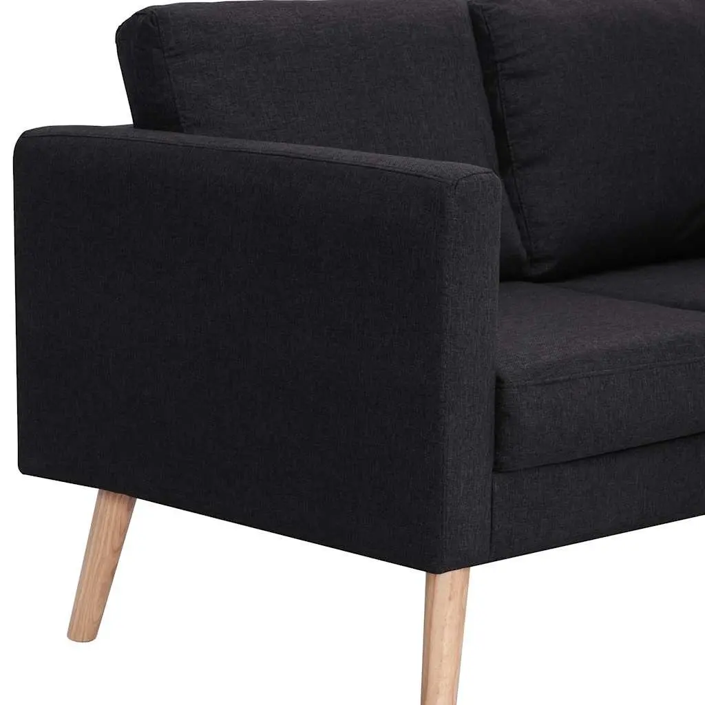 2-Seater Sofa Black Fabric Padded Cushions Removable Covers