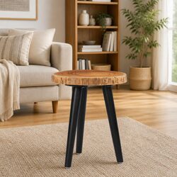 Coffee Table Round Teak Root Tabletop Mango Wood Base Brown 40x45cm
