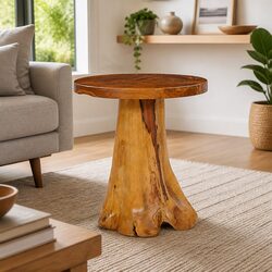 Coffee Table 40x40 cm Round Solid Teak Wood Accent Living Room Brown