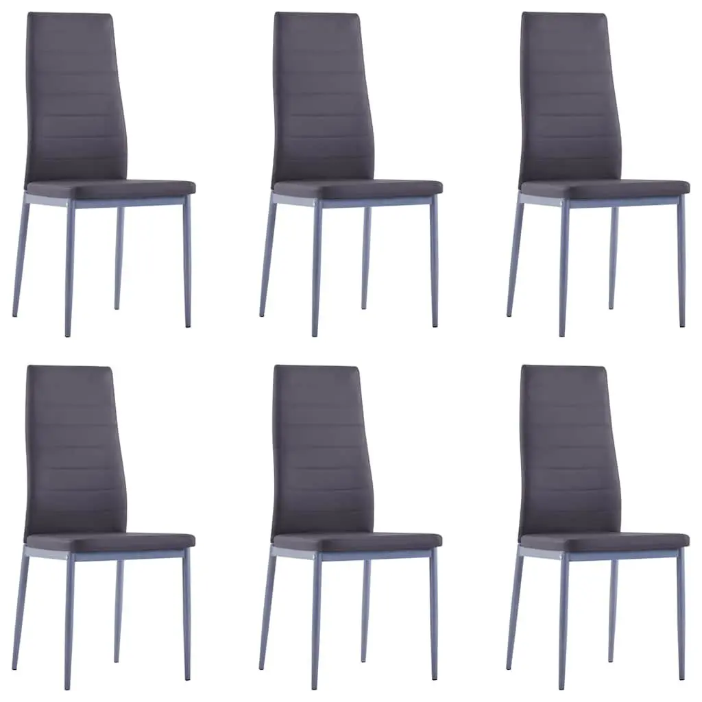 Dining Set 7 Piece Modern Table Glass Top 6 Chairs Faux Leather Grey