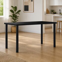 Dining Table Black Tempered Glass Tabletop Metal Frame Kitchen Room Furniture