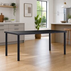 Dining Table Black Tempered Glass Top Metal Frame Kitchen Room Furniture