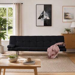 Black Sofa Bed with Reclining Positions Contemporary Design Two Pillows Included
