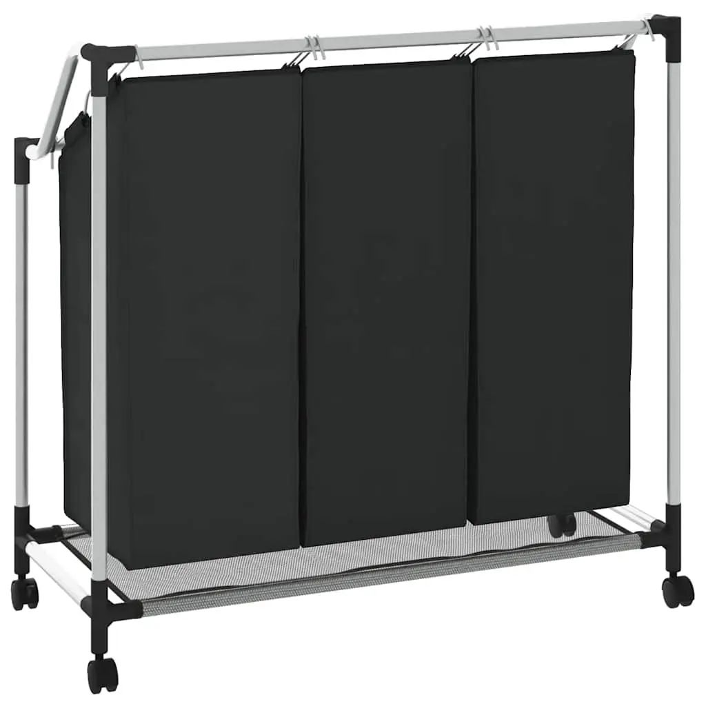 Laundry Sorter 3 Bags Black Steel Frame Wheels Handles Utility Room Organizer