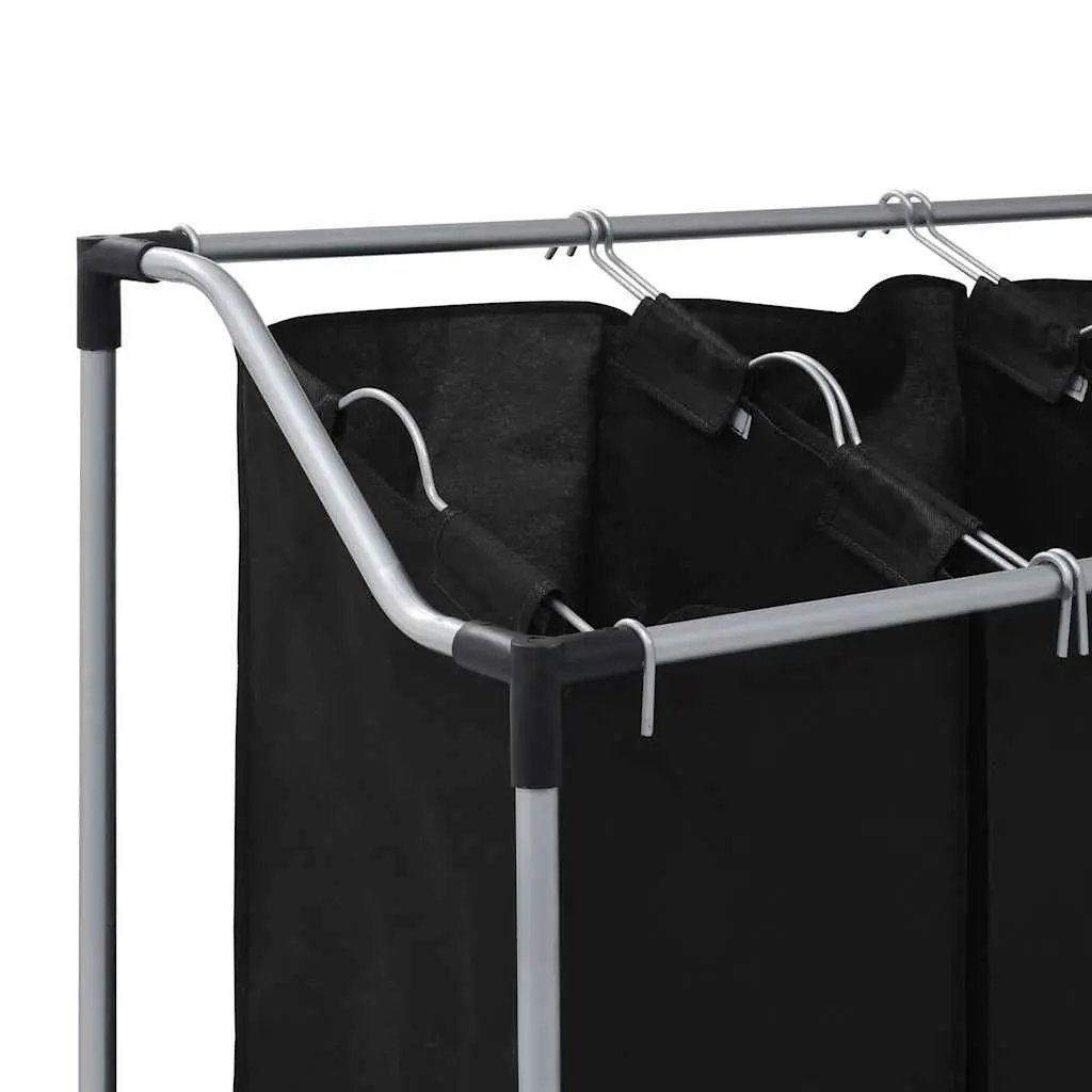 Laundry Sorter 3 Bags Black Steel Frame Wheels Handles Utility Room Organizer