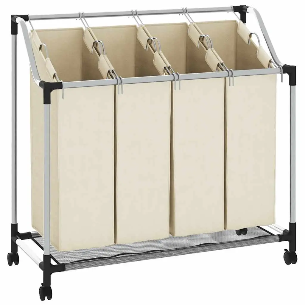 Laundry Sorter 4 Bags Removable Steel Frame Cream with Wheels and Handles